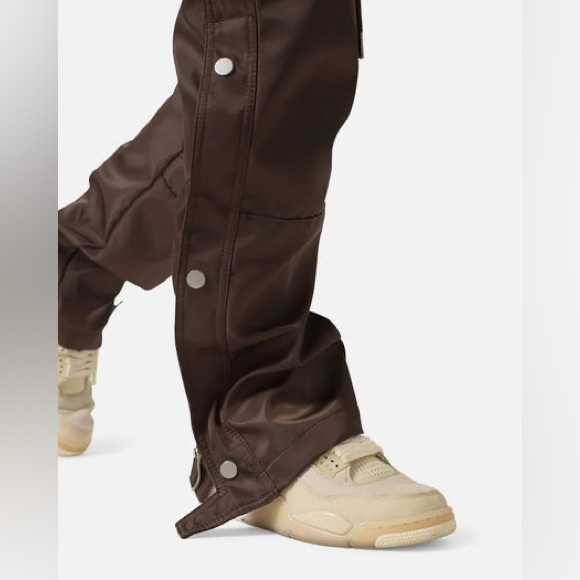 MNML,Snap Front Cargo Pants Brown Nylon Tactical Streetwear Relaxed Fit Utility - Picture 2 of 11